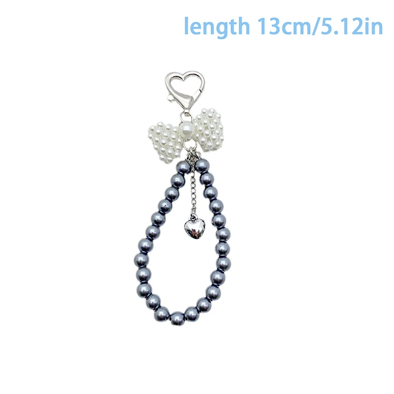 Y2K Fashion Imitation Pearl Bowknot Keyring Korean Bow Beaded Keychain Keycord Bag Pendant Decoration For Girl Gifts