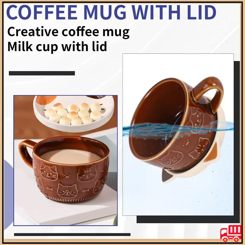 

Reliable Creative Coffee Mugs With Lid Cute Cat Porcelain Cup Family Breakfast Milk Juice Cup Beverage