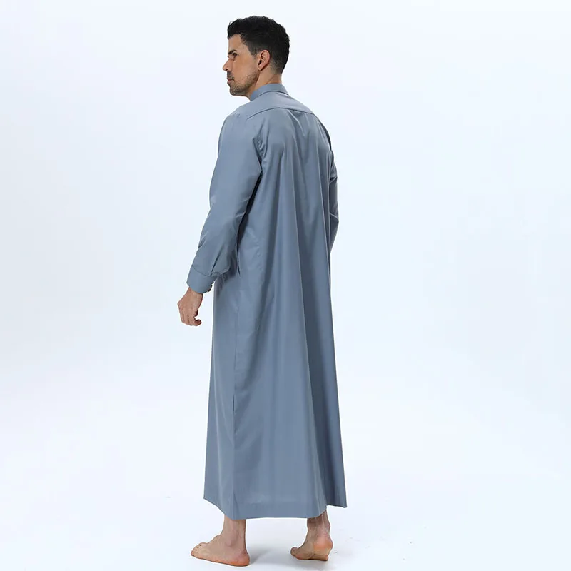 High Quality Muslim Long Robe for Men Islamic Abaya Arab Kaftan Jubba Thobe Loose Casual Long Sleeve Plain Color Robe