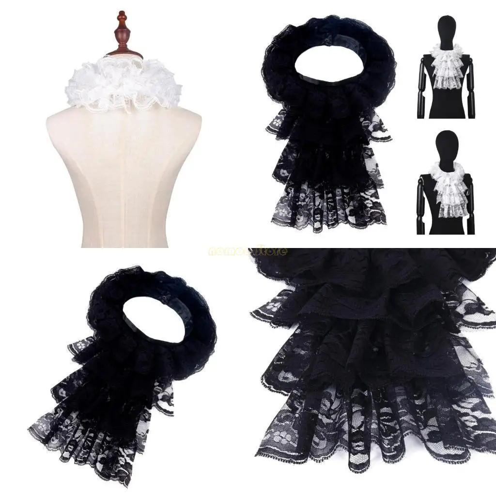 31BF Collar victoriano encaje con volantes, Collar decorativo Jabot para fiesta Halloween, disfraz Cosplay, Collar