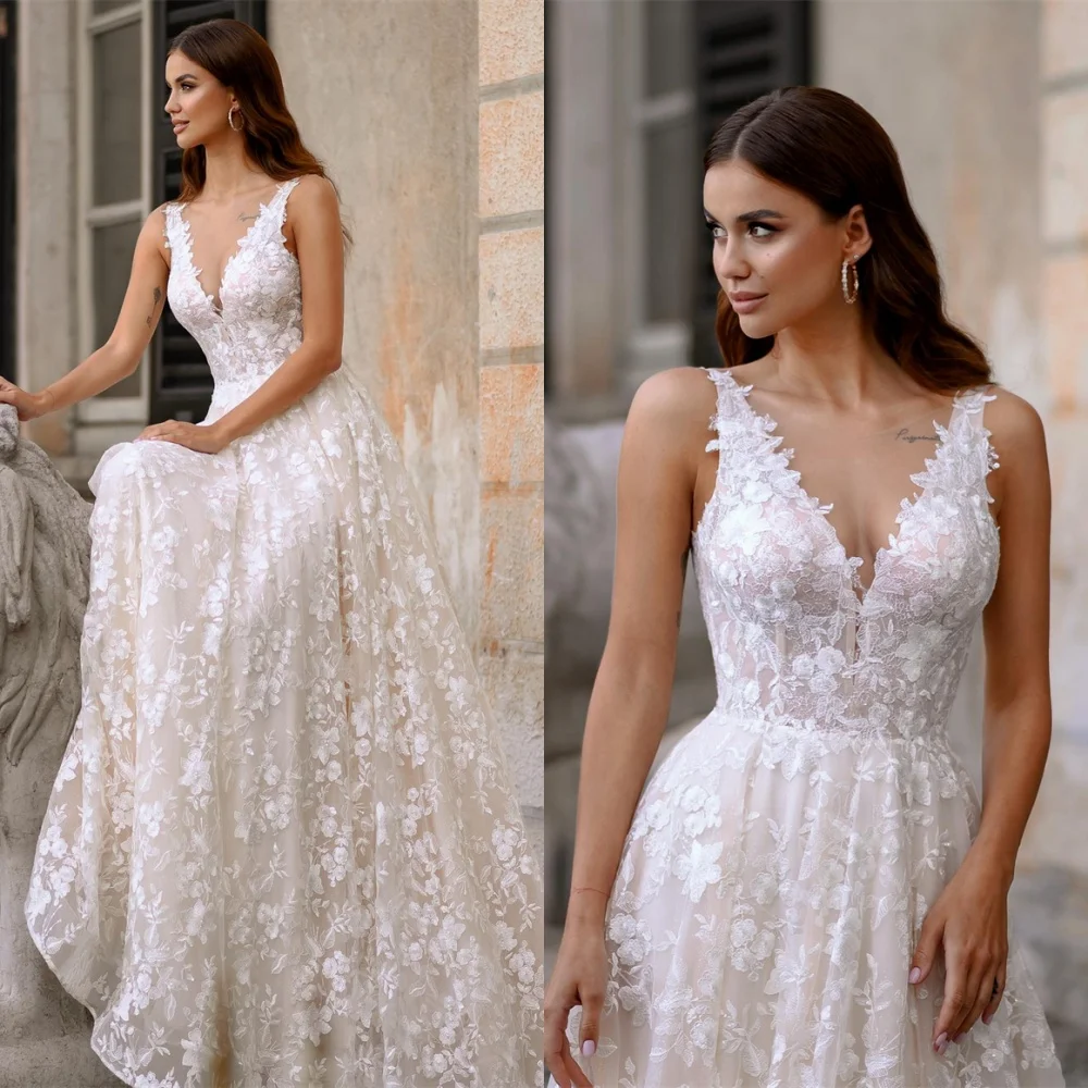 

Customized High Quality White Organza Wedding Dress Exquisite V-neck Spaghetti Straps Bridal Gowns Sexy Backless Bridal Party