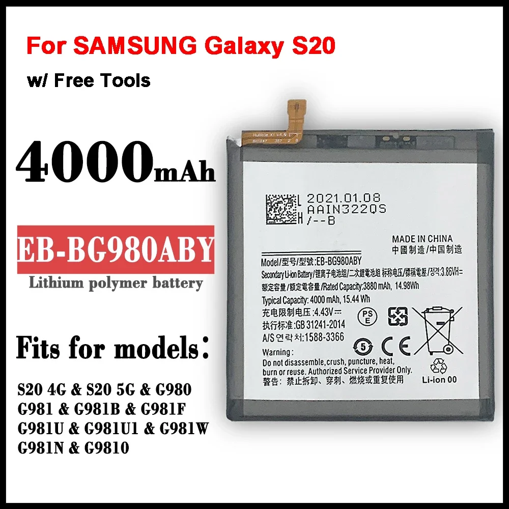 100% Orginal EB-BG980ABY 4000mAh Replacement Battery For SAMSUNG Galaxy S20 S 20 Mobile phone Batteries