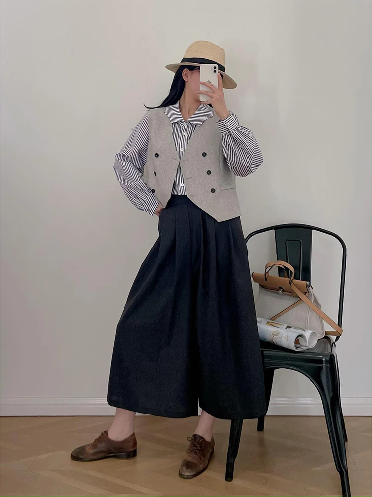 

Женский повседневный жилет-жакет Sli, весна 2024, новая универсальная верхняя одежда, двубортный жилет с V-образным вырезом из смесового полиэстера