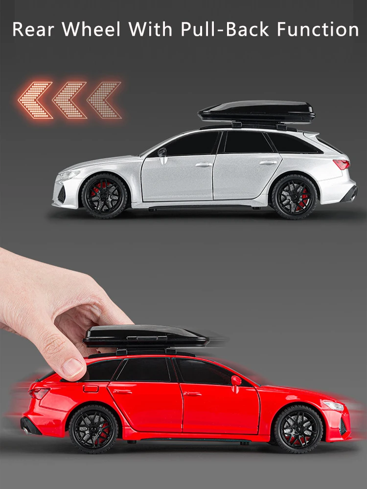 1:24 Rs6 Alloy Car Model Simulation Sound And Light Pull Back Toy Car Metal Off-Road Station Wagon Boys Collection Ornament Gift