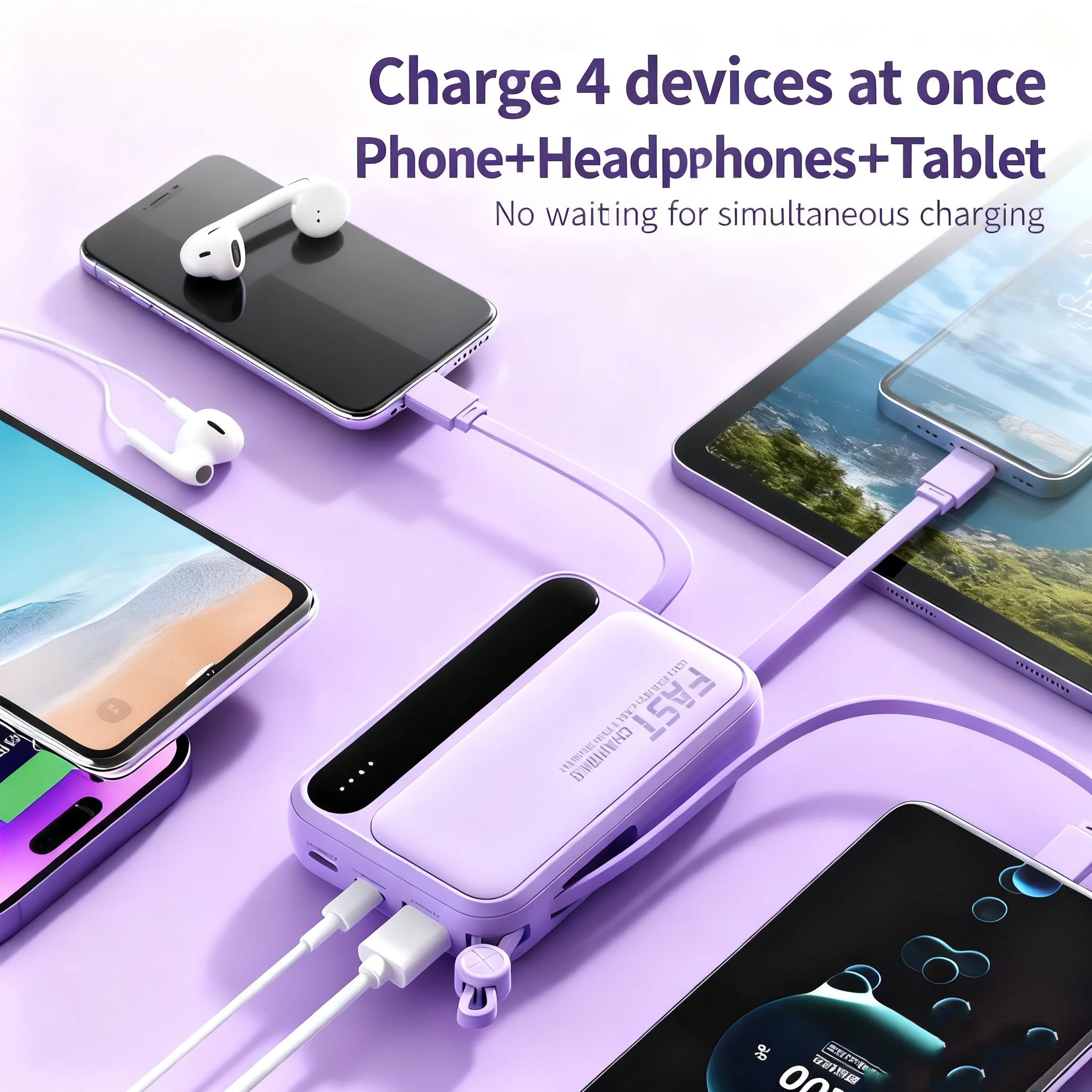 باور بانك VIVO 500000mAh محمول بقدرة 120 وات شحن سريع للغاية وبنك طاقة بسعة كبيرة مع 4 كابلات مدمجة لهاتف iPhone وسامسونج #5