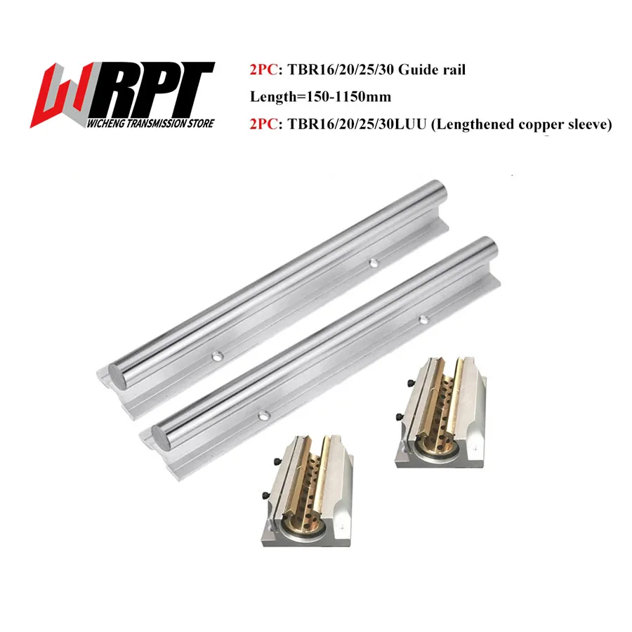 Linear Guide 2PCS TBR16 20 25 30 Length 150-1150mm 2PCS/4PCS TBR16-30LUU Lengthened With Copper Sleeve Slider 3D Printer Parts