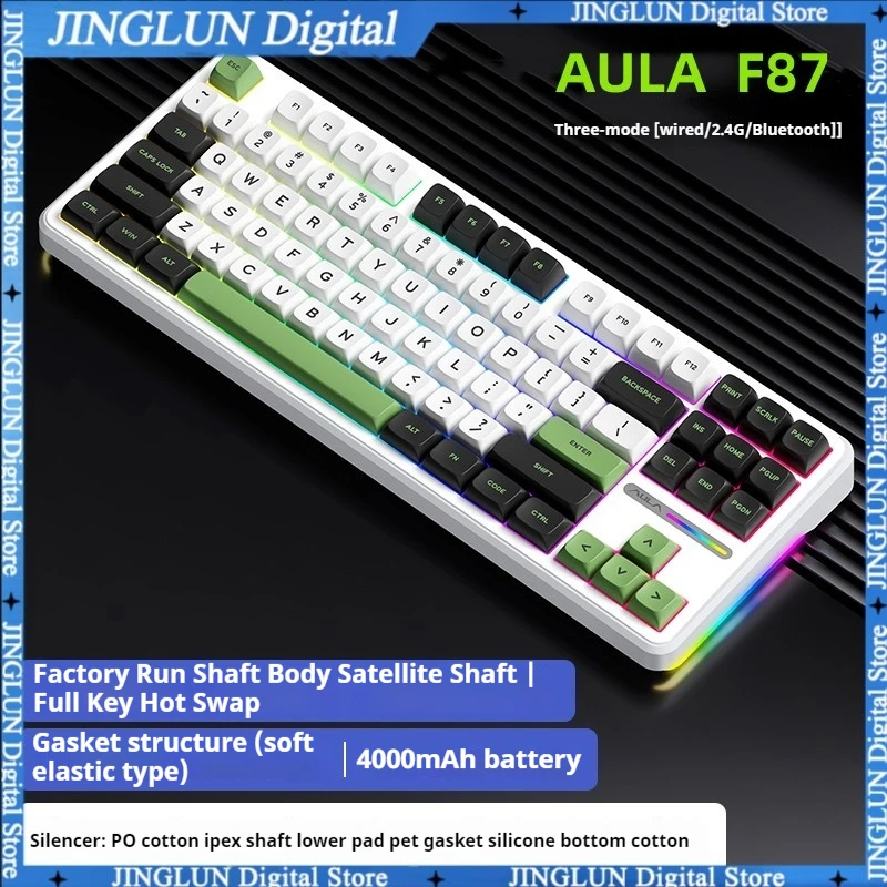 Aula F87 Pro  Mechanical Keyboard Tri Mode 2.4g Wireless /usb/bluetooth Gaming Keyboards Hot Swap Gasket Rgb Pbt Gift