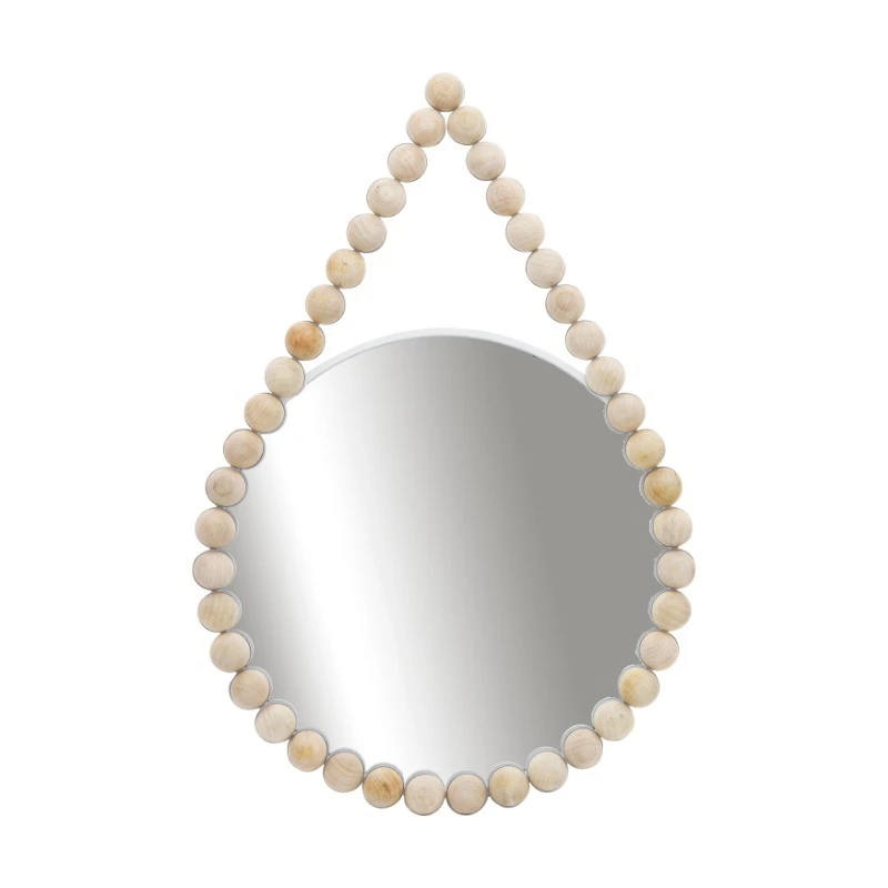 Teardrop-shaped wall mirror with wooden bead frame decorative mirror is suitable for bedrooms and bathrooms