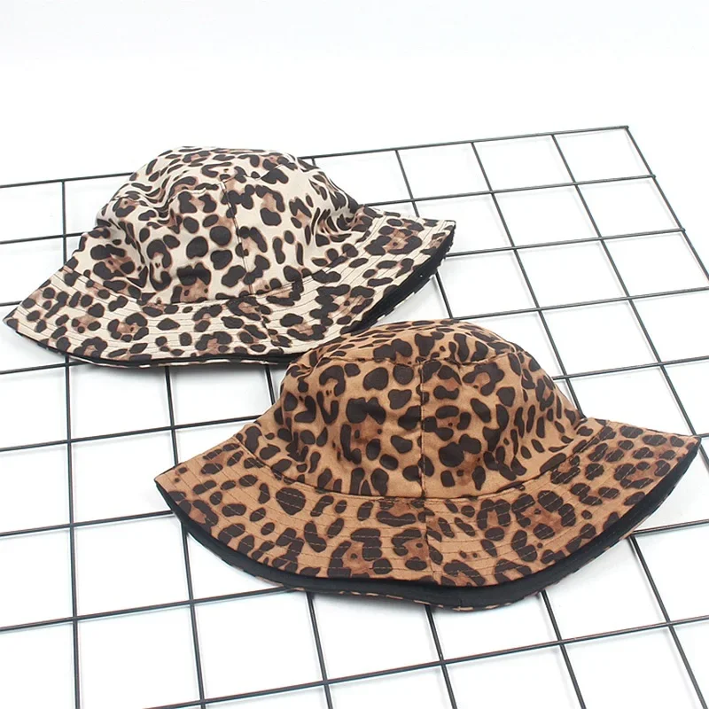 Bucket-Hat Leopard Print Hunting Cap Double Sided Trend Women Foldable Suncreen Basin Chapeau Men Ladies Fisherman Hat