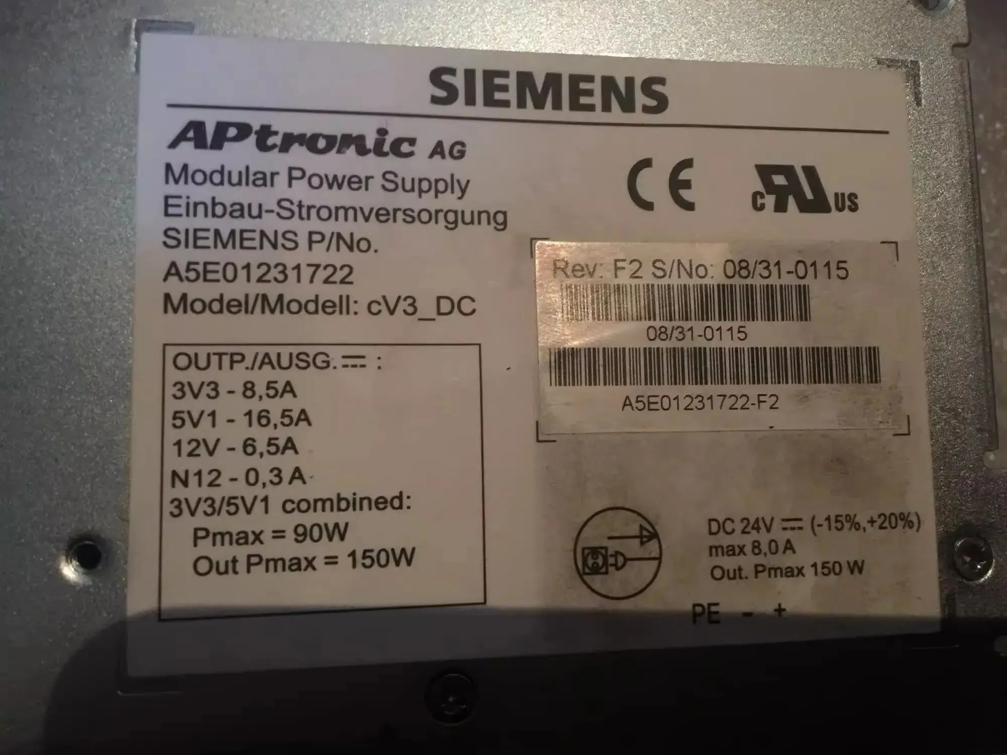 A5E00827437 A5E00827437-E cV3_DC Original For Siemens IPC Power Supply Before Shipment Perfect Test