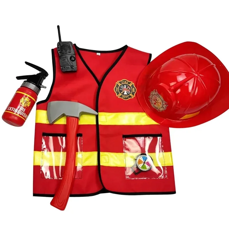 

Kids Firefighter Cosplay Little Fireman Firemen Costume Uniform Carnival Party Stage Performance Costumes Birthday Gift