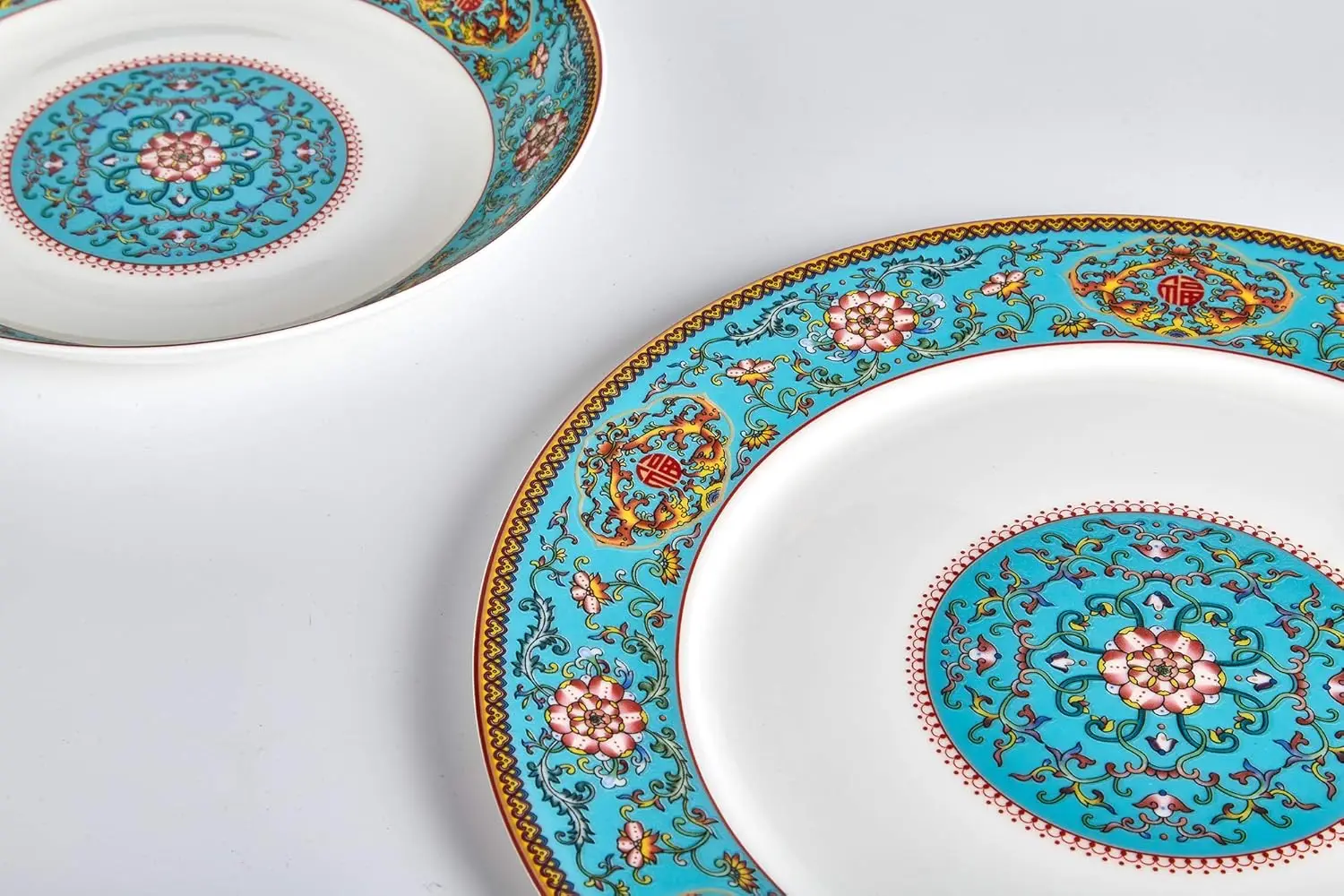 Fine Bone China, 48-Pieces Banquet Dinnerware Set Enamel Blue