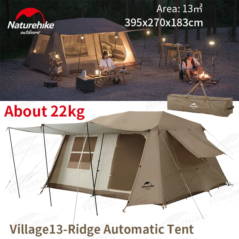 

Naturehike Village 13 Glamping Tent Double Layer Automatic Cabin Tent for 4 People Family Outdoor Camping Beach Waterproof 13㎡