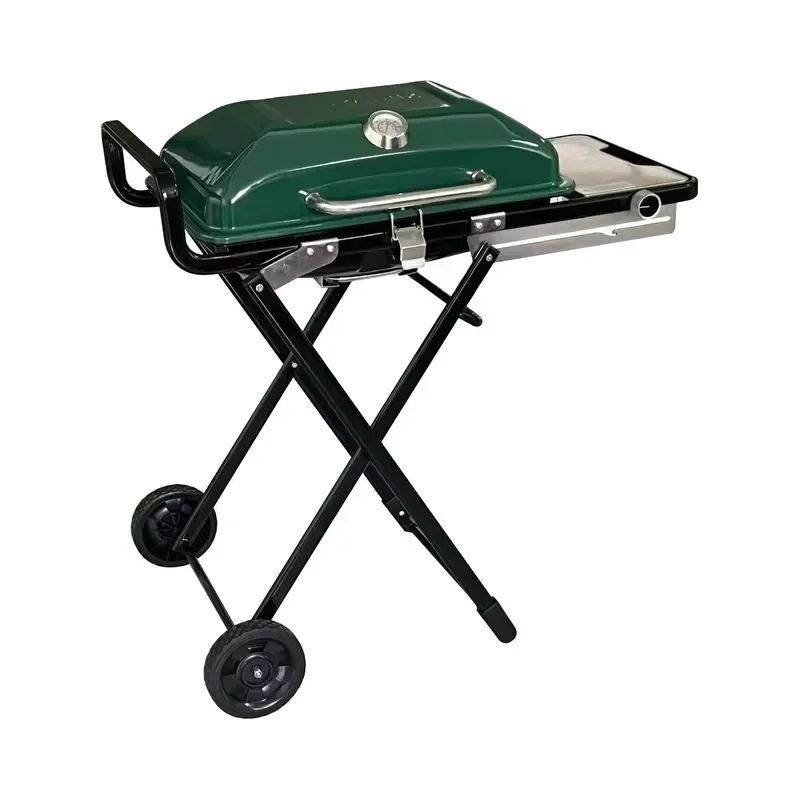 Portable Gas Grill with Wheels for Outdoor Camping Windproof Large-Capacity Folding Mobile Barbecue Rack BBQ