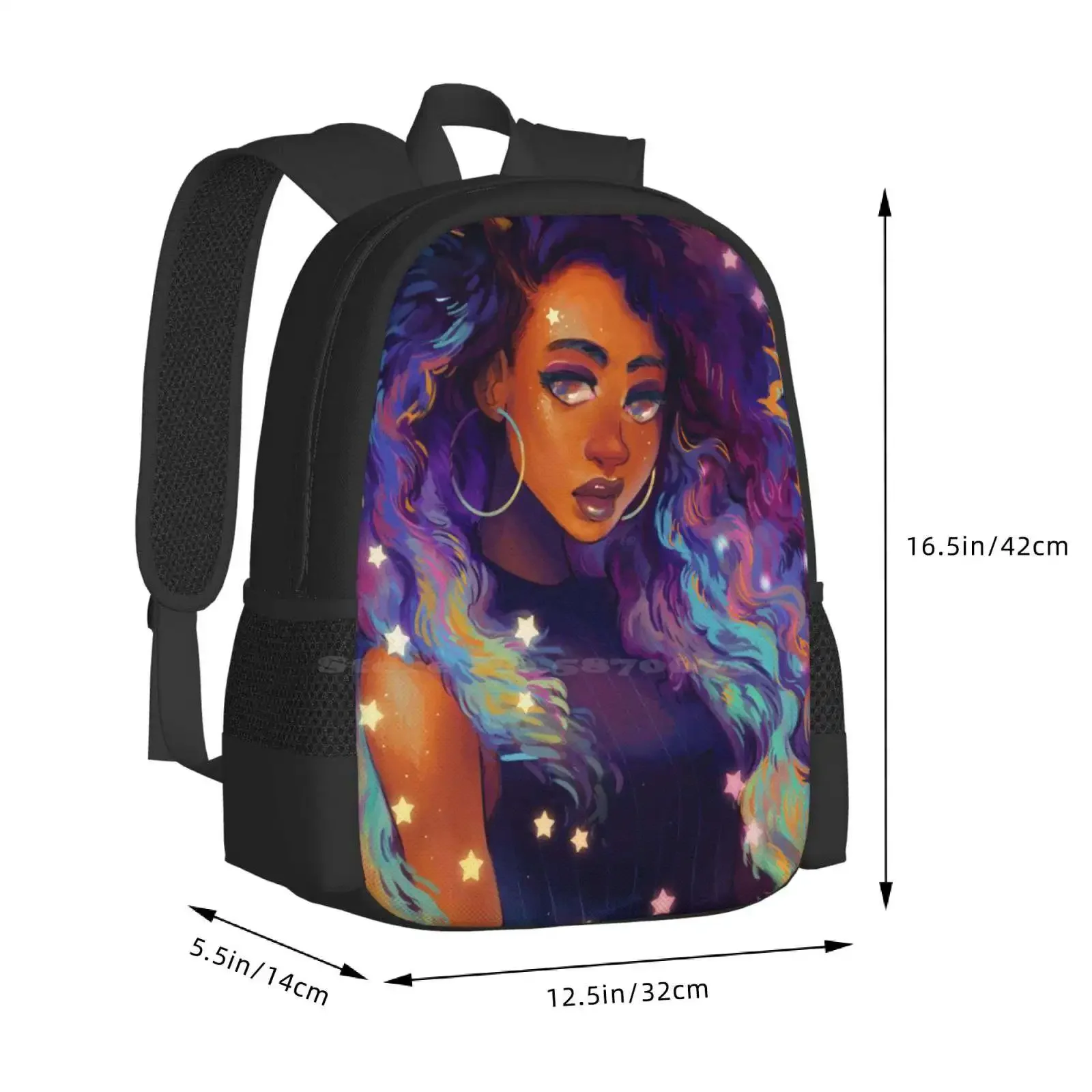 سديم حار بيع المدرسية حقيبة الظهر حقائب الموضة نجوم الشعر الأرجواني الفنان الأسود #3