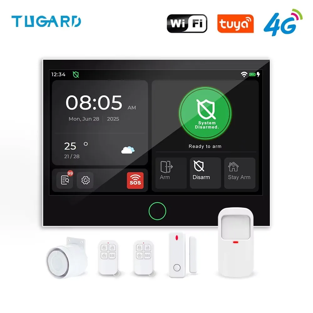 Image of Tugard Drahtloses Haus-Einbruchalarmsystem 4G WiFi GSM, 7 Zoll IPS-Farb-Touchpanel, Tuya Smart App Fernbedienung, Haus-Diebstahlschutzsystem