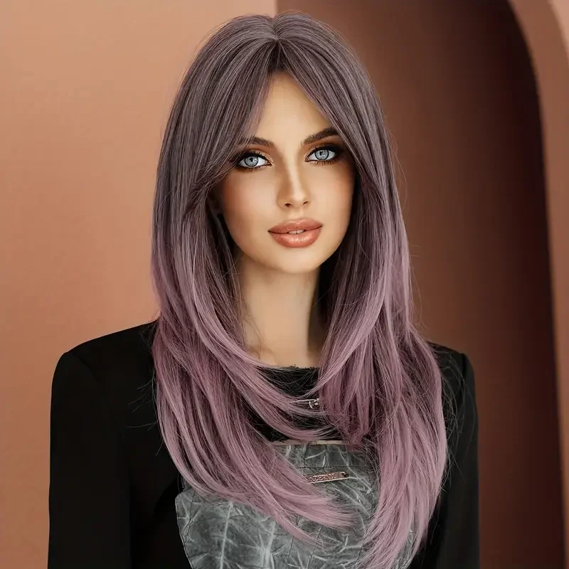 

Mother's Day special offer: Fashionable purple long wavy wig for women - natural synthesis, middle parting with sequins