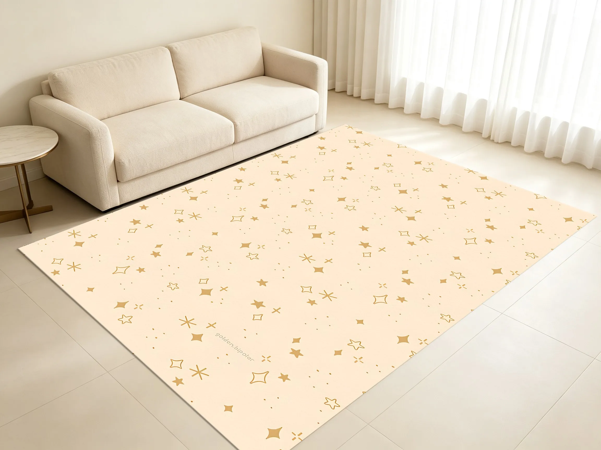 Milky Apricot Base Gold Starburst Pattern Rug, Minimalist Stylish Carpet for Living Room Bedroom, Home Decor