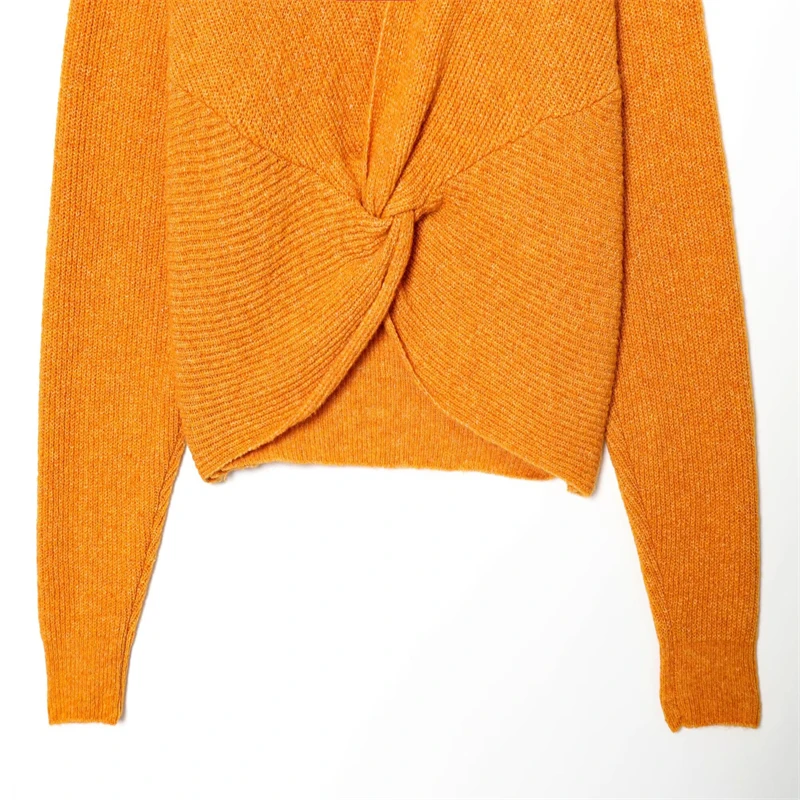 سترة نسائية محبوكة من الأمام باللون البرتقالي - سترة قصيرة بأكمام طويلة لفصل الخريف والشتاء #4