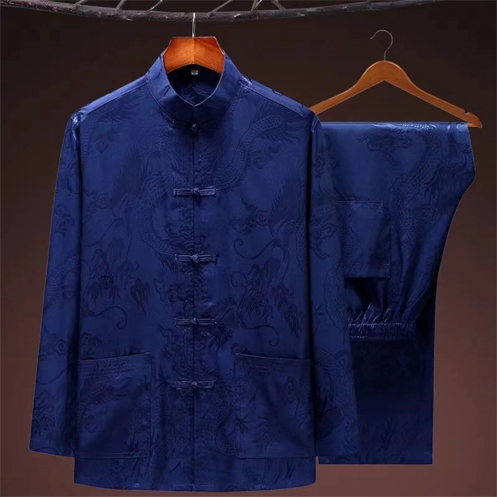 Chinese new year Traditional Chinese Men Shirt Tops Male Stand Collar Kung Fu Clothes tang suit man hanfu blouse tai chi wushu