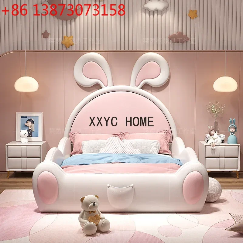 

Двуспальная кровать в форме милого животного, современная, розово-белая, размера «queen-size», для девочек, комплект мебели для детской спальни
