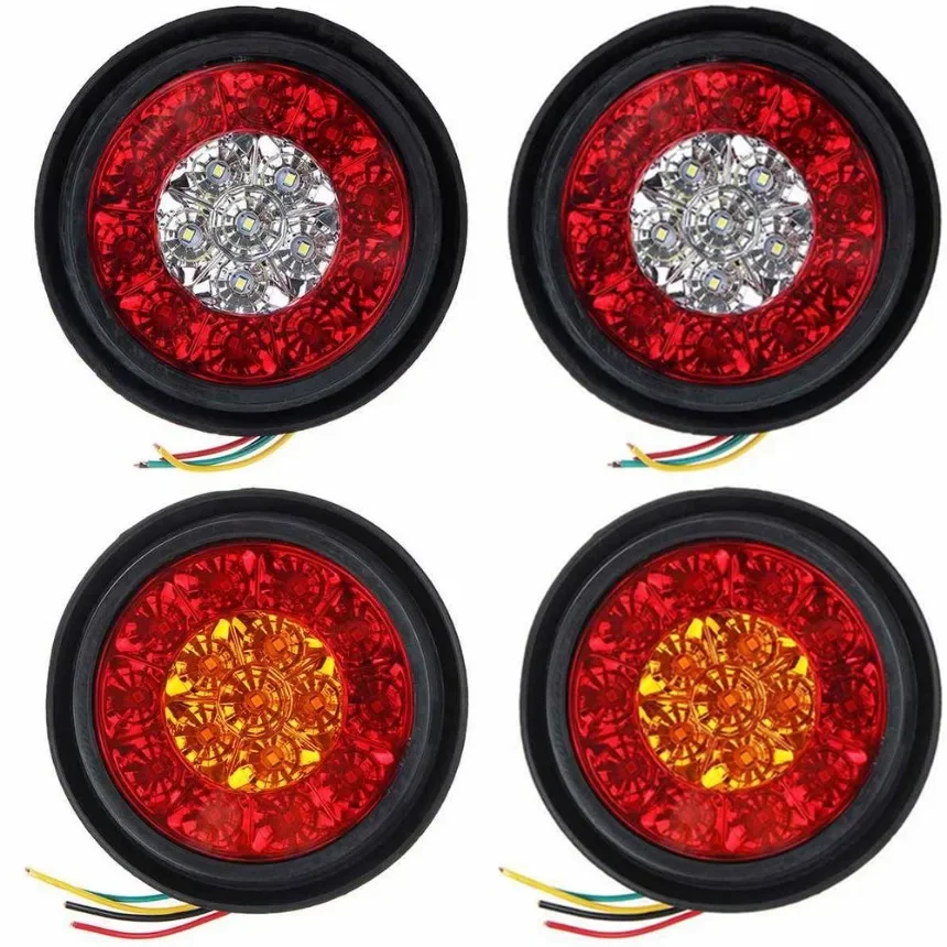 A Pair 16 LED Dual-Color Taillights Rubber Ring Round Taillights Car Rear Tail Light Turn Signal Light for RV Trailer Truck 1SET