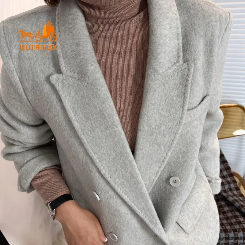 New Winter Women\'s 100% Wool Coat , Best Quality Double-faced Wool Suit Jacket , Simple and Elegant Mid-length Cashmere  Jacket