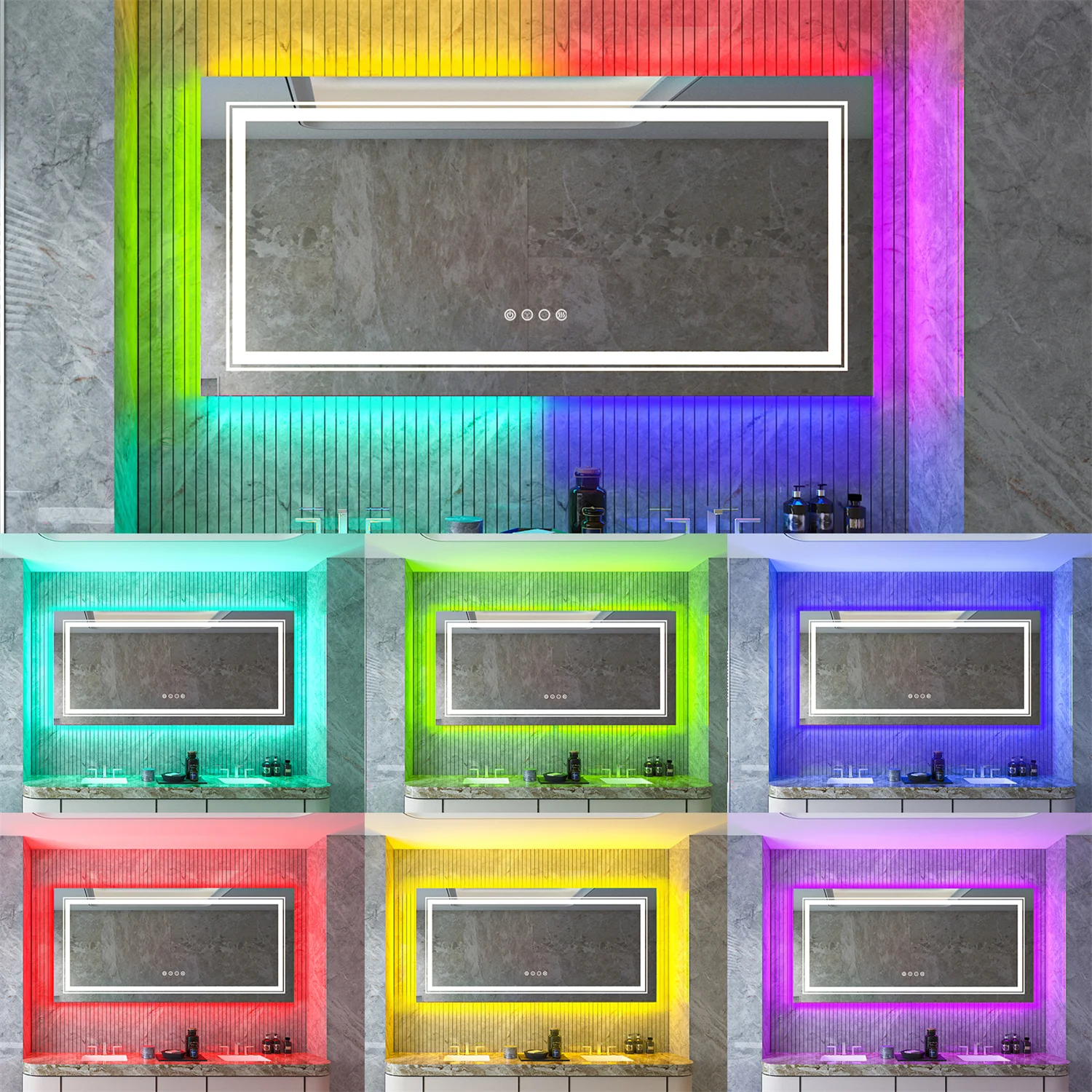 

LED Vanity Mirror RGB Color Changing Backlit Bathroom Mirror Shatterproof Dimmable Anti-Fog led Mirror