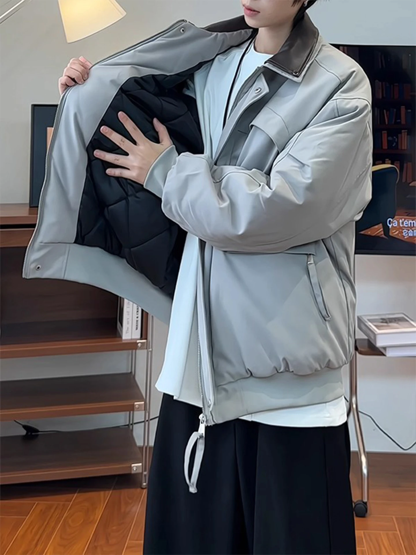 

Легкая хлопковая куртка-бомбер для мужчин с воротником-стойкой, зимняя, теплая, повседневная, однотонная