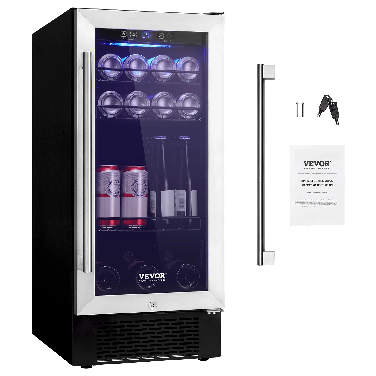 

VEVOR Wine Cooler Beverage Cooler Capacity Under Counter Built-in or Freestanding Wine Refrigerator for Home Bar Drink Beer Soda