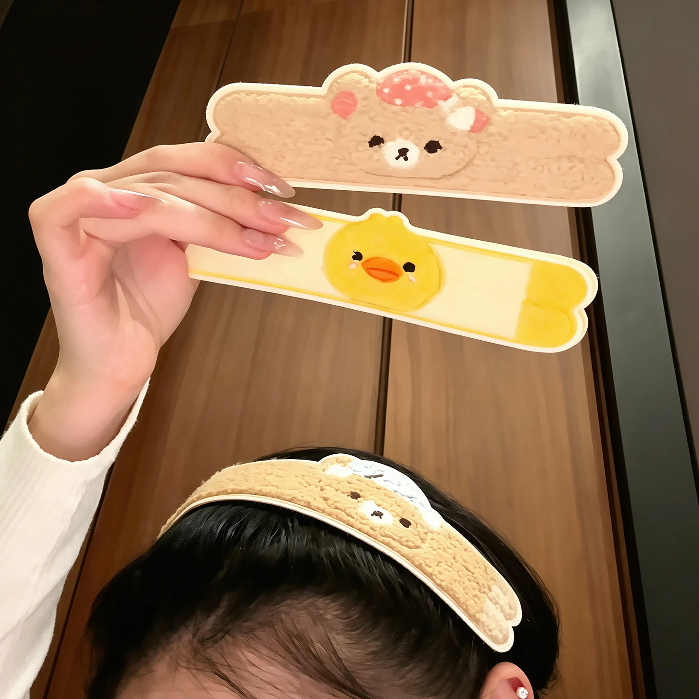 Plush Bear Long Strip Velcro Bangs Patch 2 In 1 Hair Band For Women Face Washing Broken Hair Organizer Cute Cartoon Hair