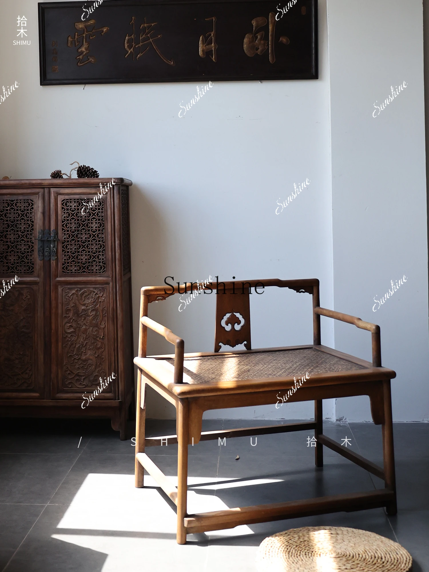 Cross-legged chair solid wood Chinese antique old furniture old Ming and Qing classical old objects FT
