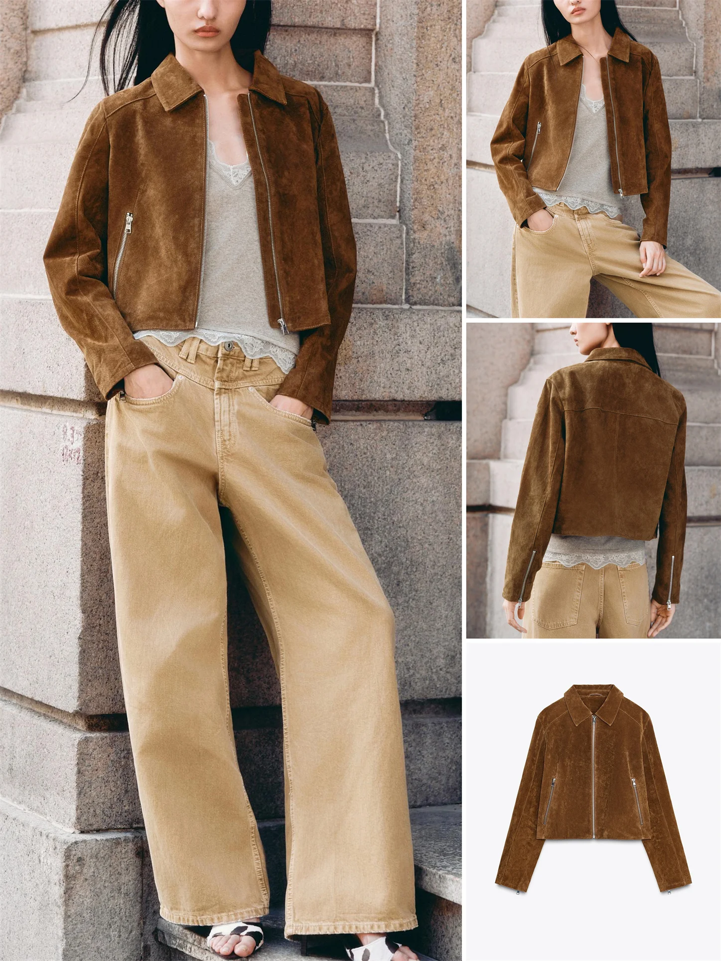 Faionable ort Puro Pelle Lunga Sve Jaet Donna Casual High-End Sensazione Autunno Nuovo Sle 8073255 Pendolarismo Sle Cerniera...