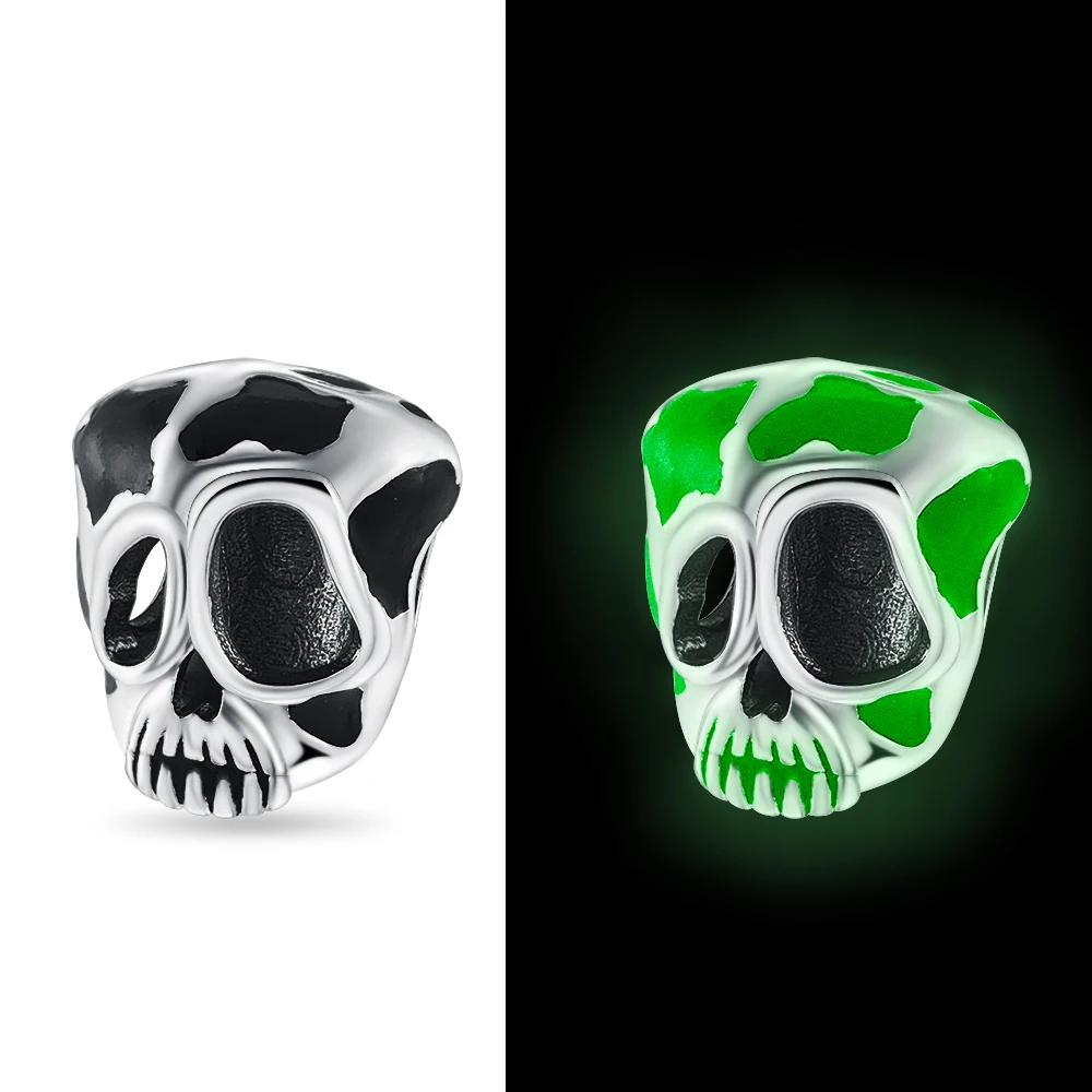 2024 New 925 Silver Halloween Night Light Black and White Ghost Skull Jewelry Charm Bead Pendant Fit DIY Bracelet Jewelry