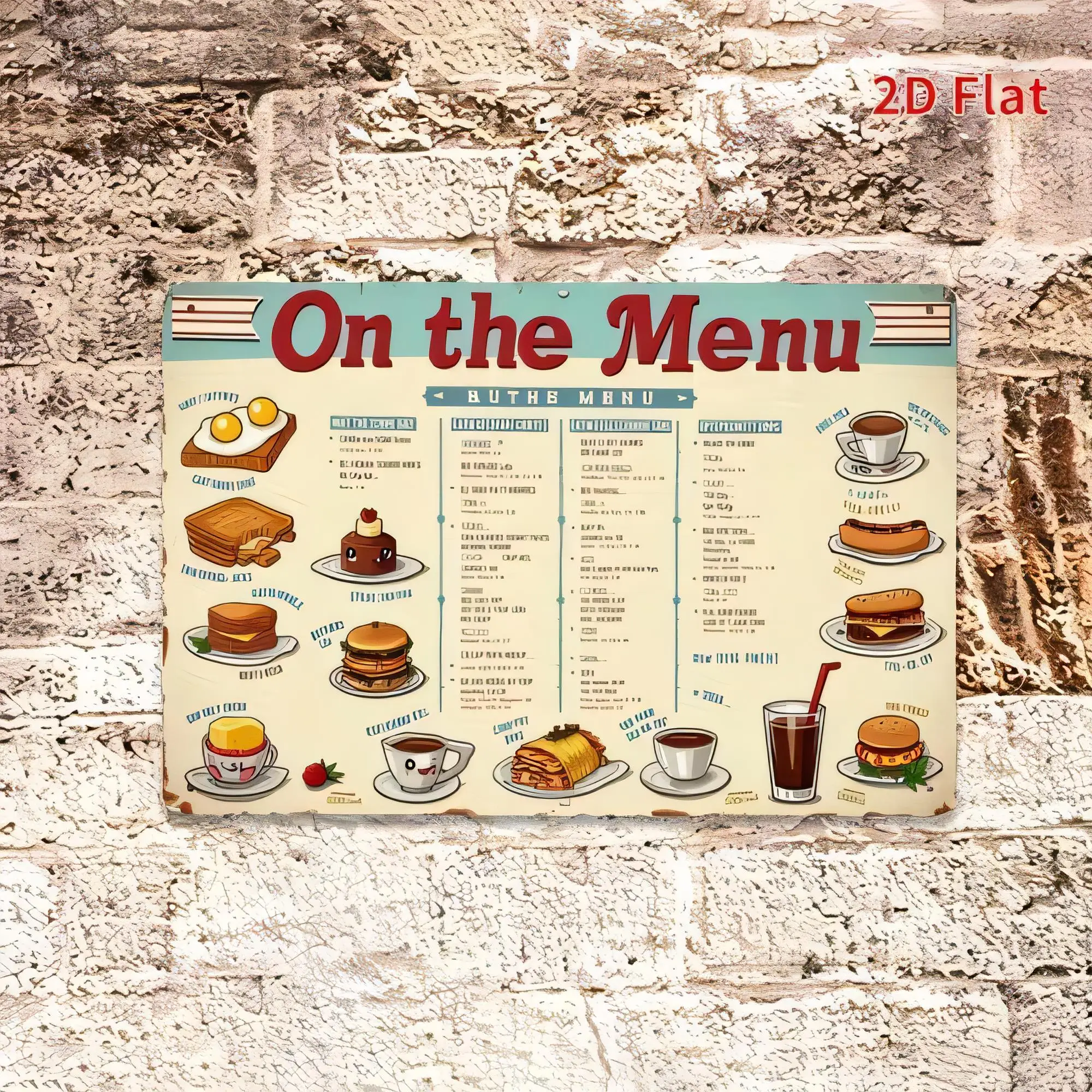 Tin Sign On the Menu Retro Restaurant Menu Board 2D Flat Vintage Wall Art for Kitchen Dining Room Cafe Bar Decoration  Style Pos