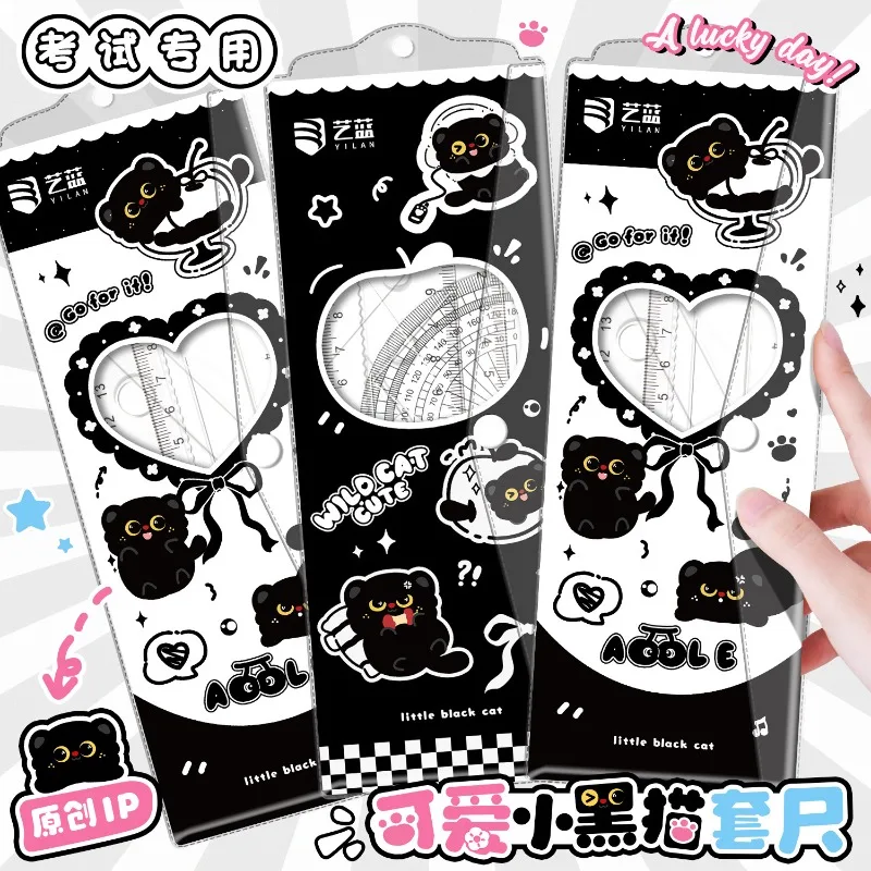 4-Piece Set Transparent Plastic Rulers Straight Rulers Protractors Set Square Kawaii School Stationery Kid Math Stationery