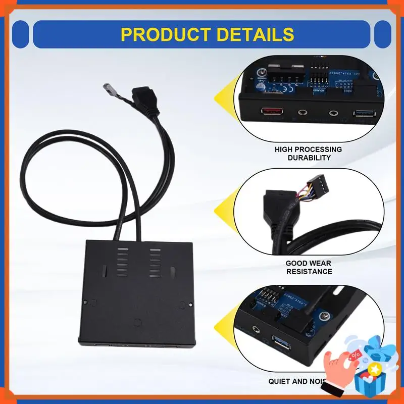 Compact 19Pin USB Front Panel Hub, Dual USB3.0 Ports With 3.5Mm Audio & Mic Jack, Quick BC1.2 Charging For 3.5" Floppy Disk Bay