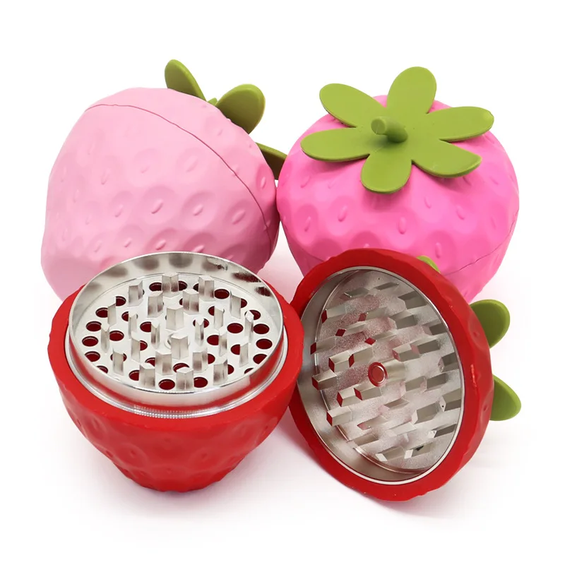 68 مللي متر 2.6 بوصة عشب طاحونة معدنية 3 طبقة التبغ طاحونة تخزين كبيرة الأحمر الفراولة على شكل طاحونة #3