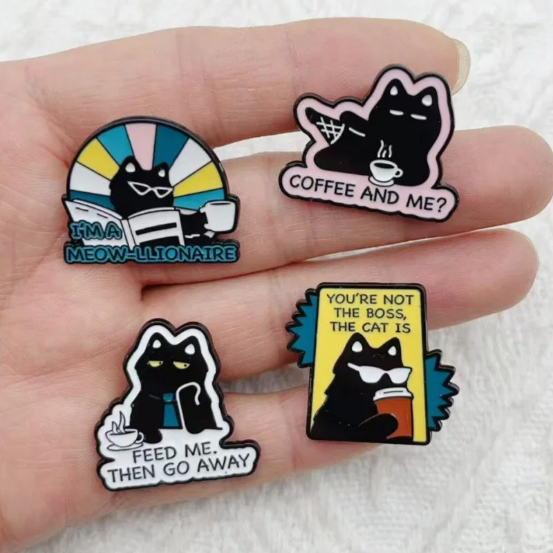 4pcs European and American retro creative hip-hop personality cartoon black cat series styling metal brooch versatile bag clothi