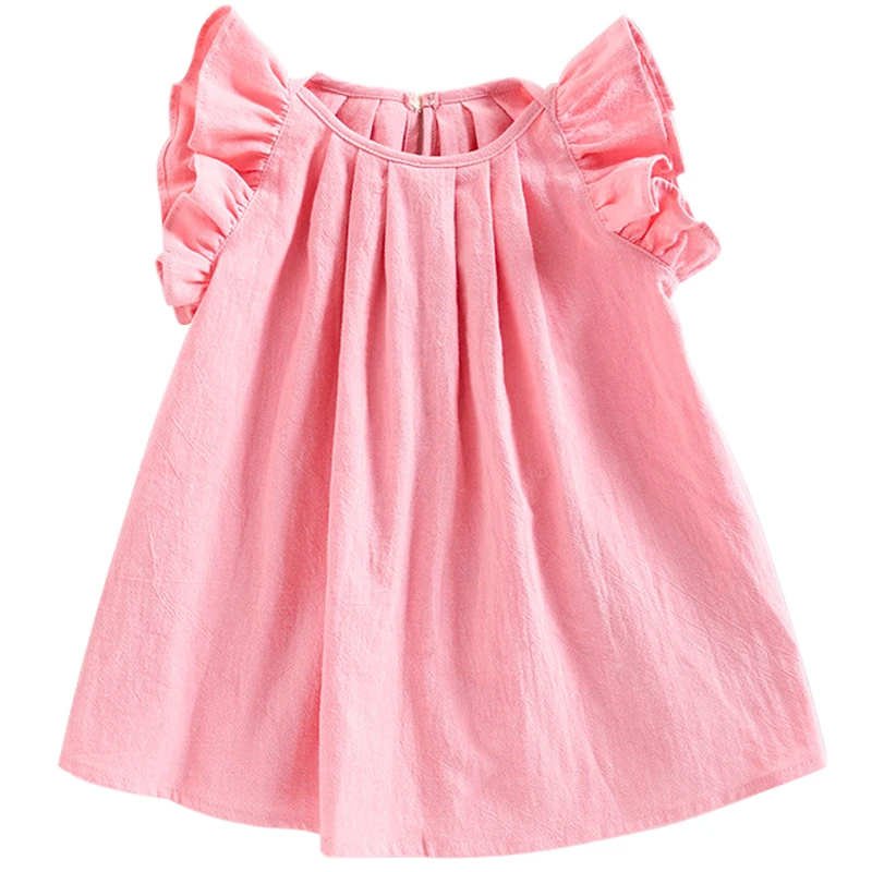 

Summer Toddler Girl Clothes Newborn Dresses Korean Pink Cute Solid Sleeveless Cotton Princess Birthday Dress Baby Clothing BC813