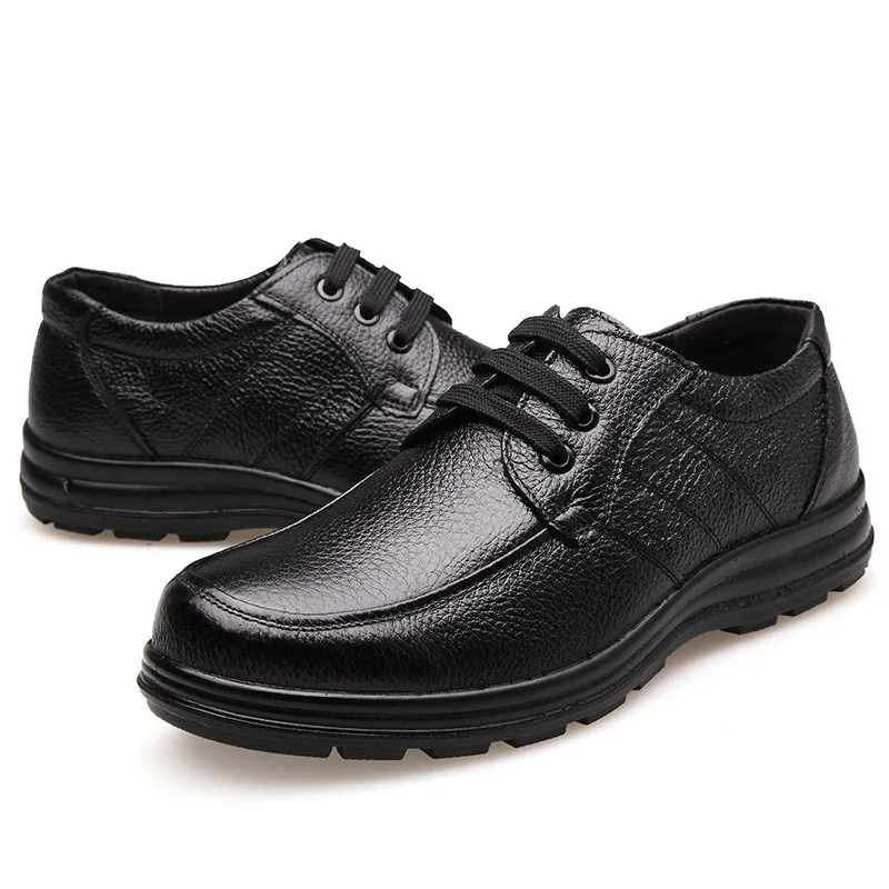 Zapatos planos de cuero genuino para hombre, calzado informal de alta calidad, suave y cómodo, con cordones, color negro, ZH740