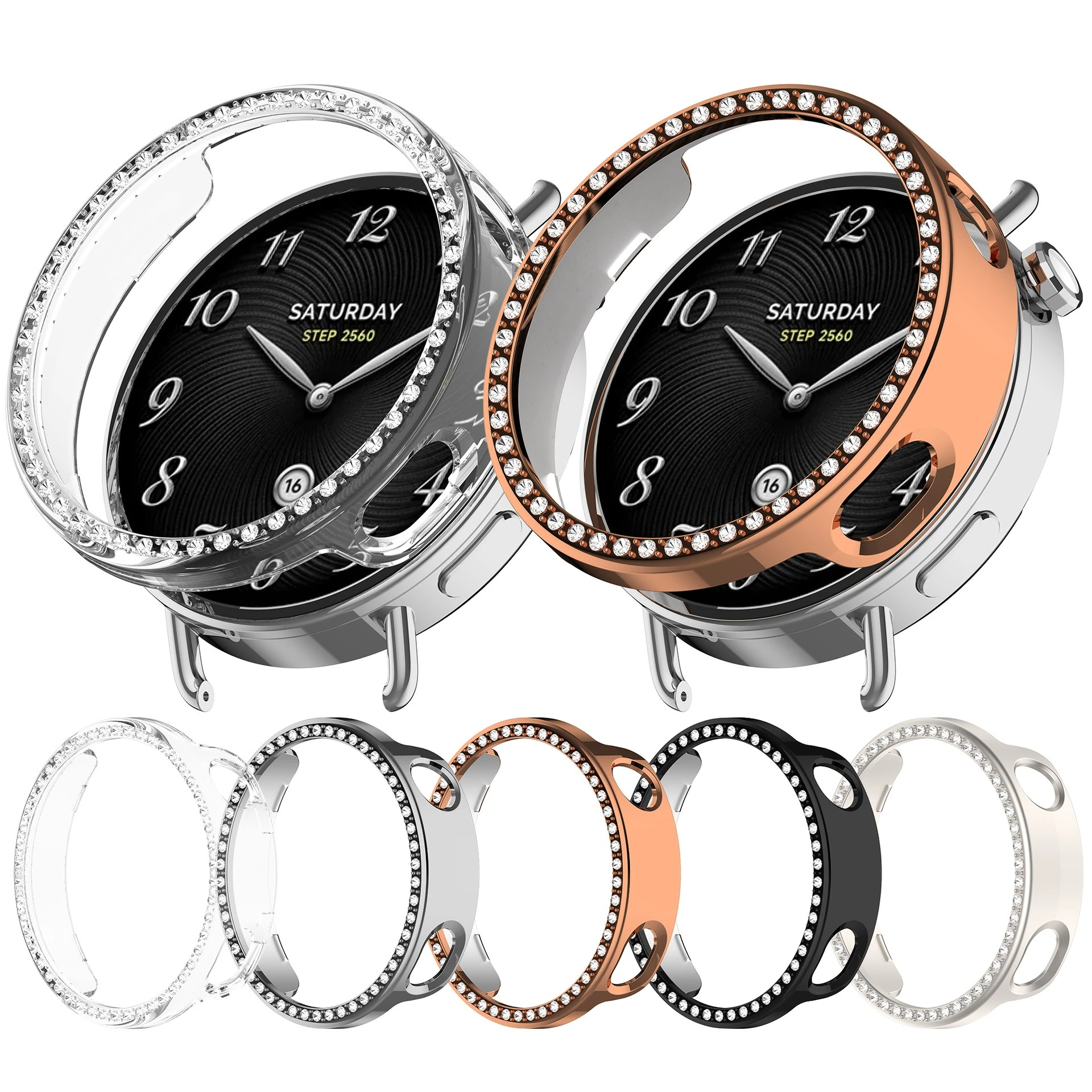 PC Diamond-set Skeleton Case  Suit for Xiaomi S4 41mm Single-row Diamond Skeleton Watch Cover