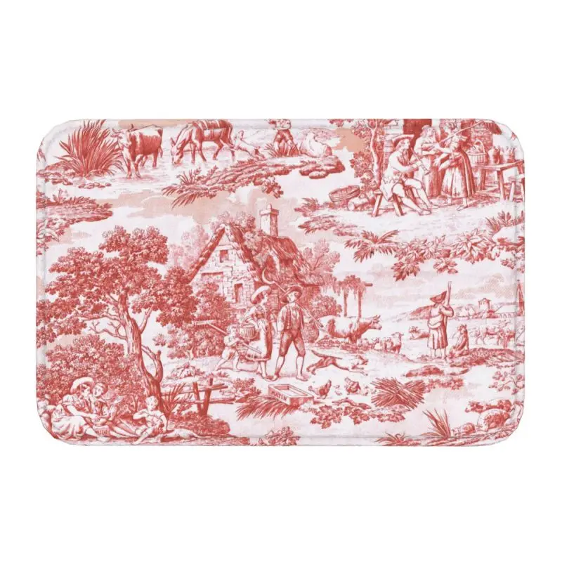 Navy Blue Pattern Toile De Jouy Door Mat Anti-Slip Kitchen Bathroom  Garden  Floor Entrance Rug  Living Room