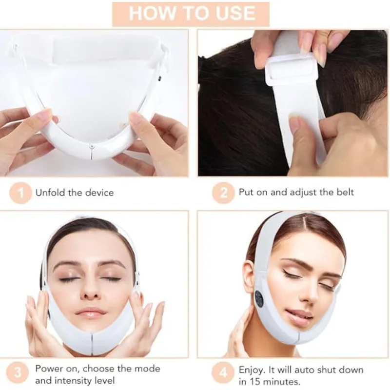 LED Face Slimming Vibration Massager EMS Facial Lifting Device Double Chin Removal V-Face Line Lift Belt Cellulite Jaw Device