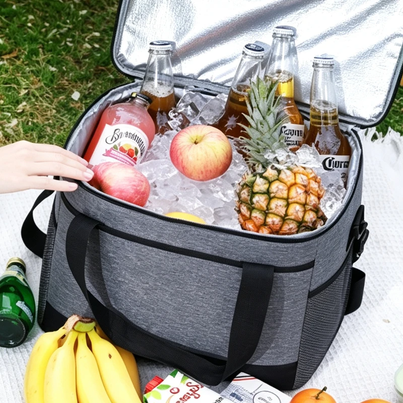 19L Thermal Insulated Lunch Bag Large Cooler Bags Waterproof Leakproof Food Storage Shoulder Handbag for Picnic Camping Outdoor