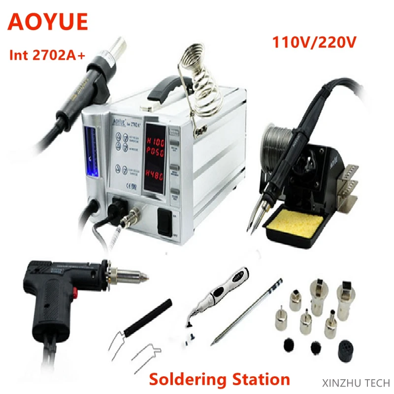 AOYUE Int 2702A+ Adjustable Temperture Lead Solder Iron Station SMD BGA Rework Soldering Station Solder Tools With Hot Air Gun