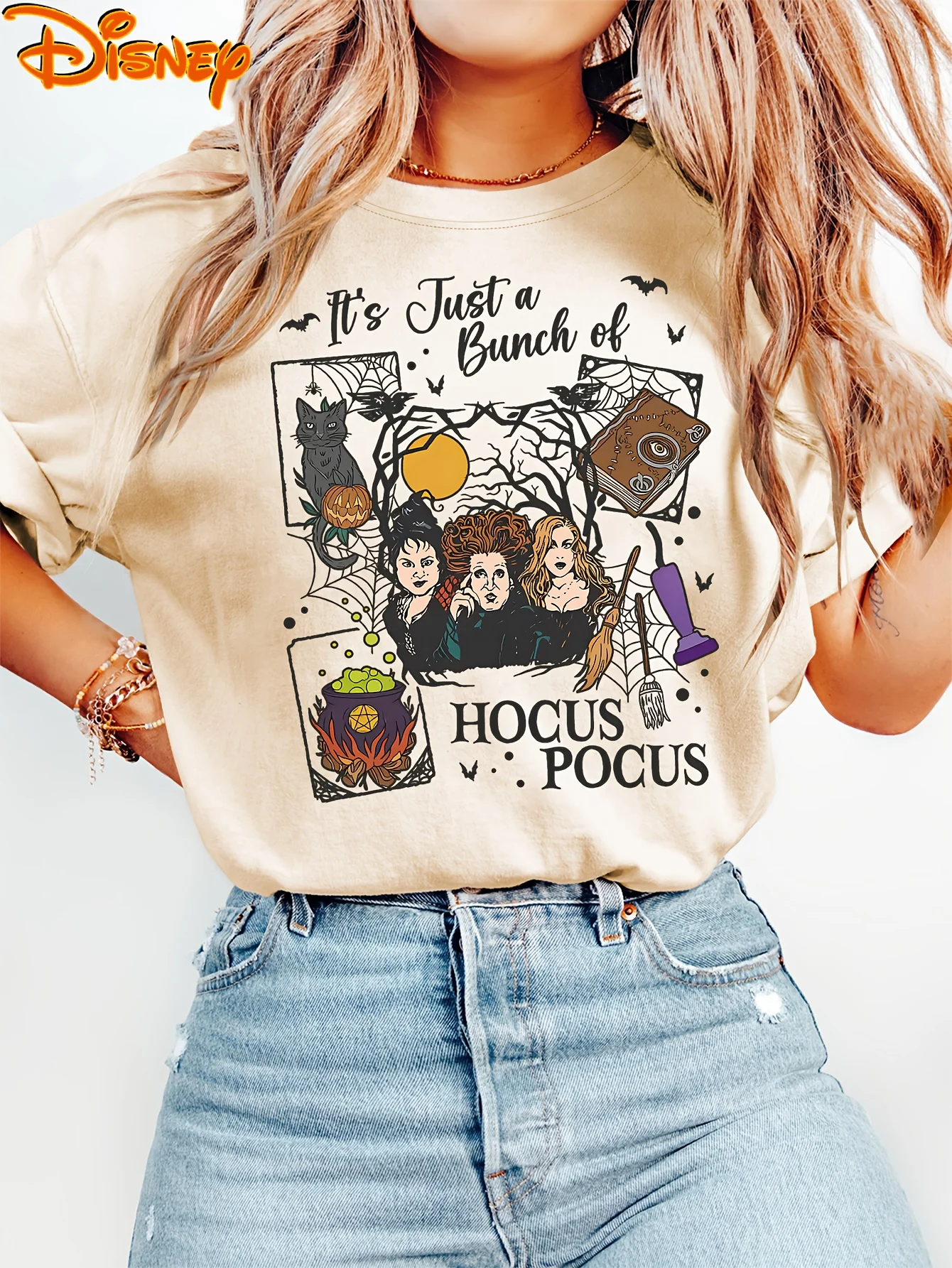 تي شيرت نسائي رسمي من Disney Hocus Pocus Witches of East End جرافيك سحري تصميم فيلم Hocus Pocus مع خفافيش الساحرات