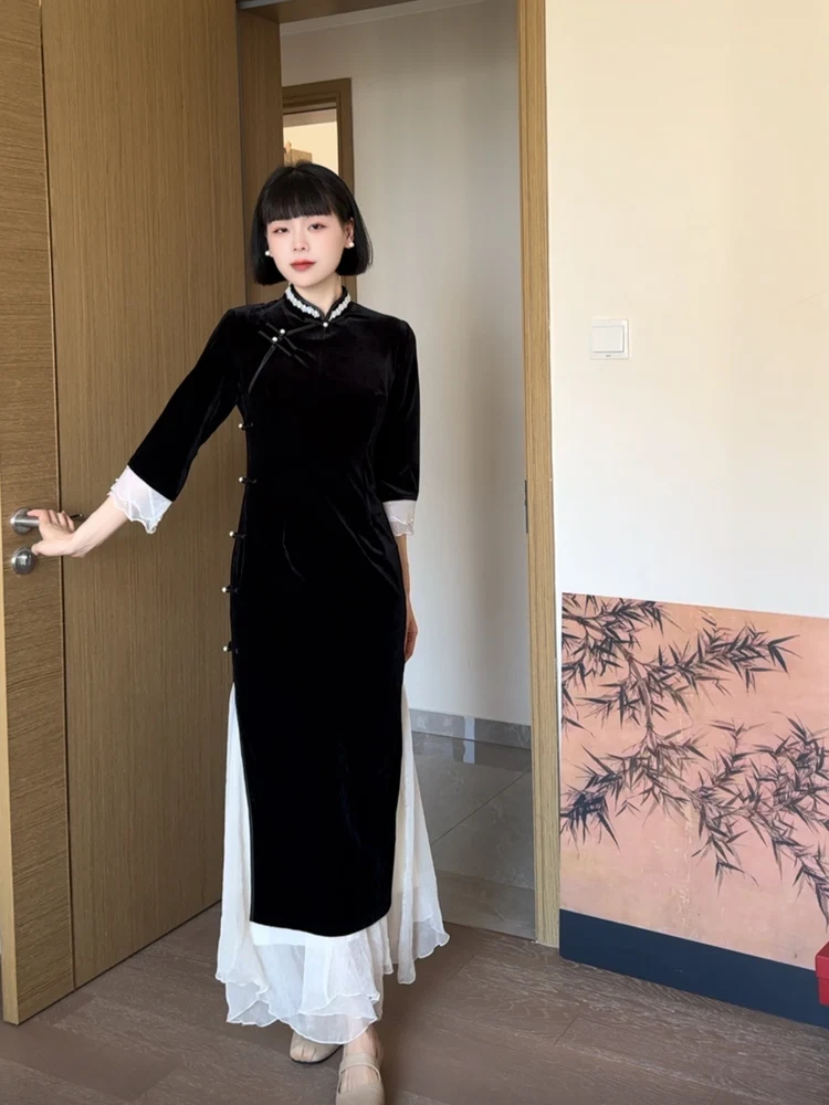 

South Ci Old S 2025 New Sle Lace New Chinese Sle Qipao Dr Women's Faion Slimming Long Dr