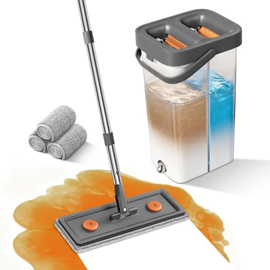 

Mop and Bucket with Wringer Set for Home, Flat Mop and Bucket Set for Floor Cleaning and Window Wall Cleaner, Wet and Dry Mop wi