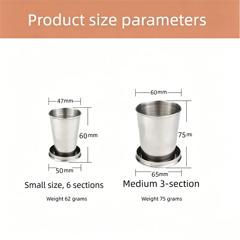 Outdoor Portable Outdoor Camping Portable Metal Stainless Steel Telescopic Cups Folding Cups Drinks Cups Camping Cookware HWCJ01